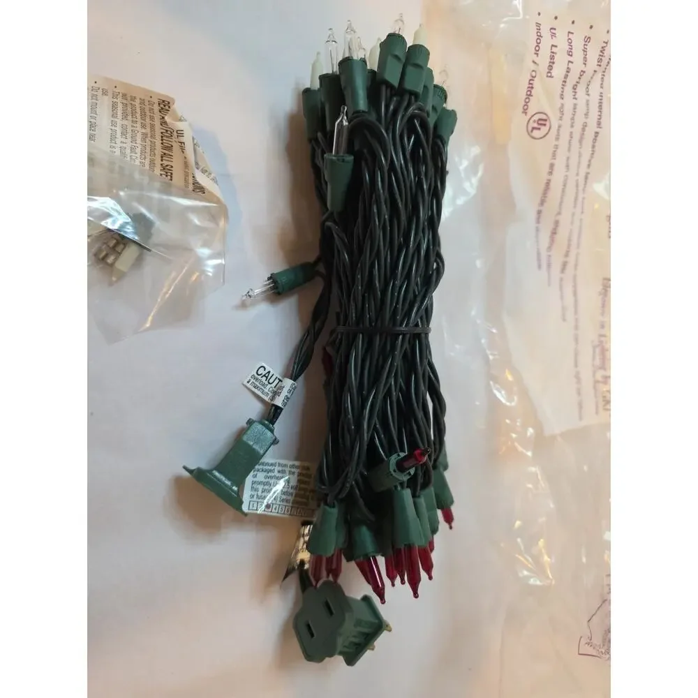 GKI Perm-O-Snap Mini Christmas Lights lot of 5 light strings Red White Clear